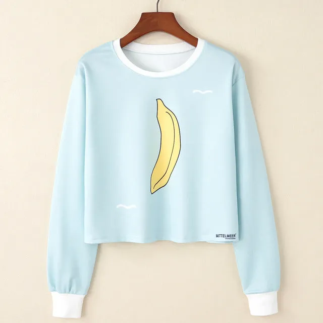 Kawaii Printed Casual Crop Top Long Sleeve