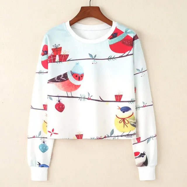 Kawaii Printed Casual Crop Top Long Sleeve