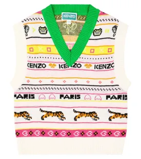 Kenzo Kids cotton blend vest, white