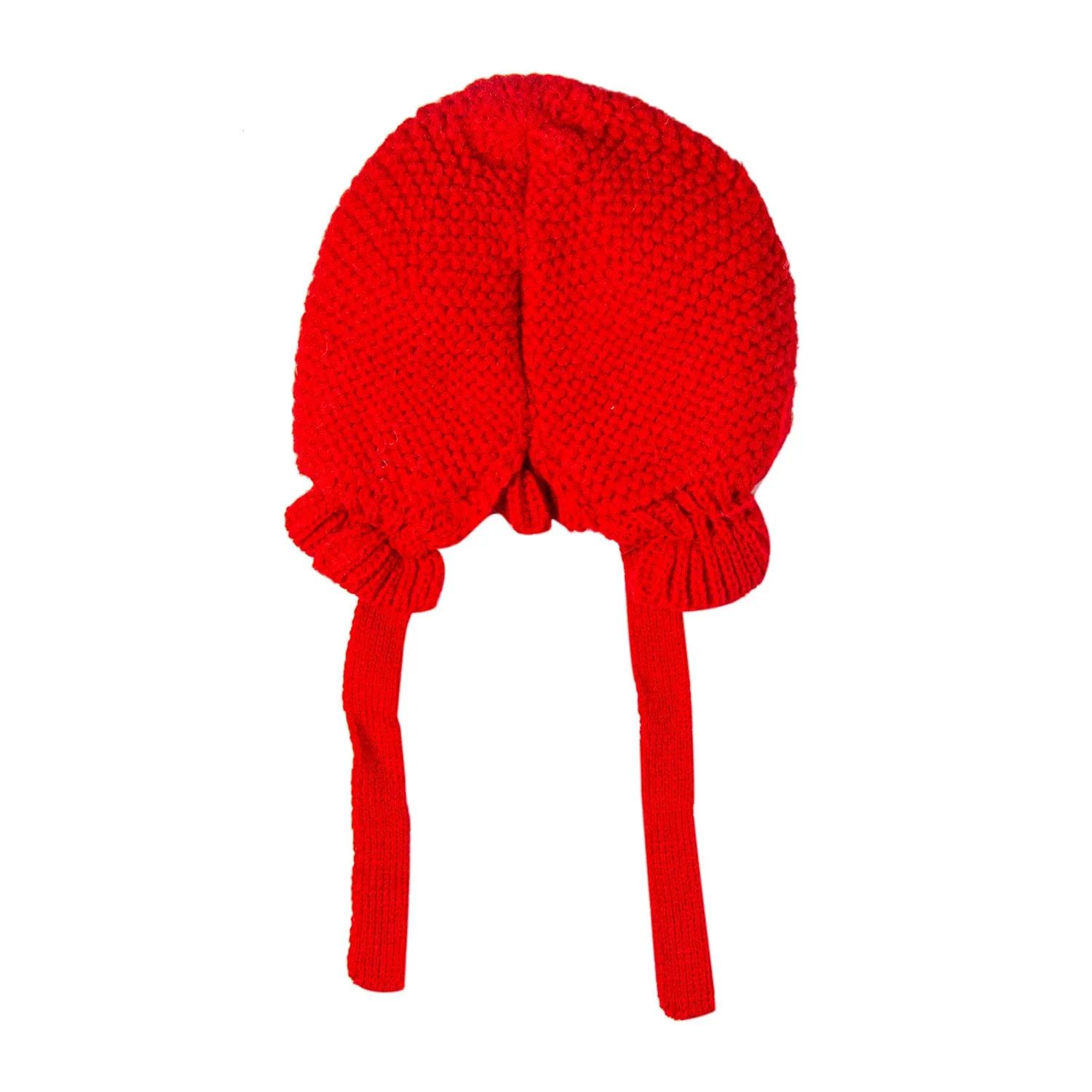 Knit Woollen Cap With Tie Knot For Ear Cover Strawberry Red