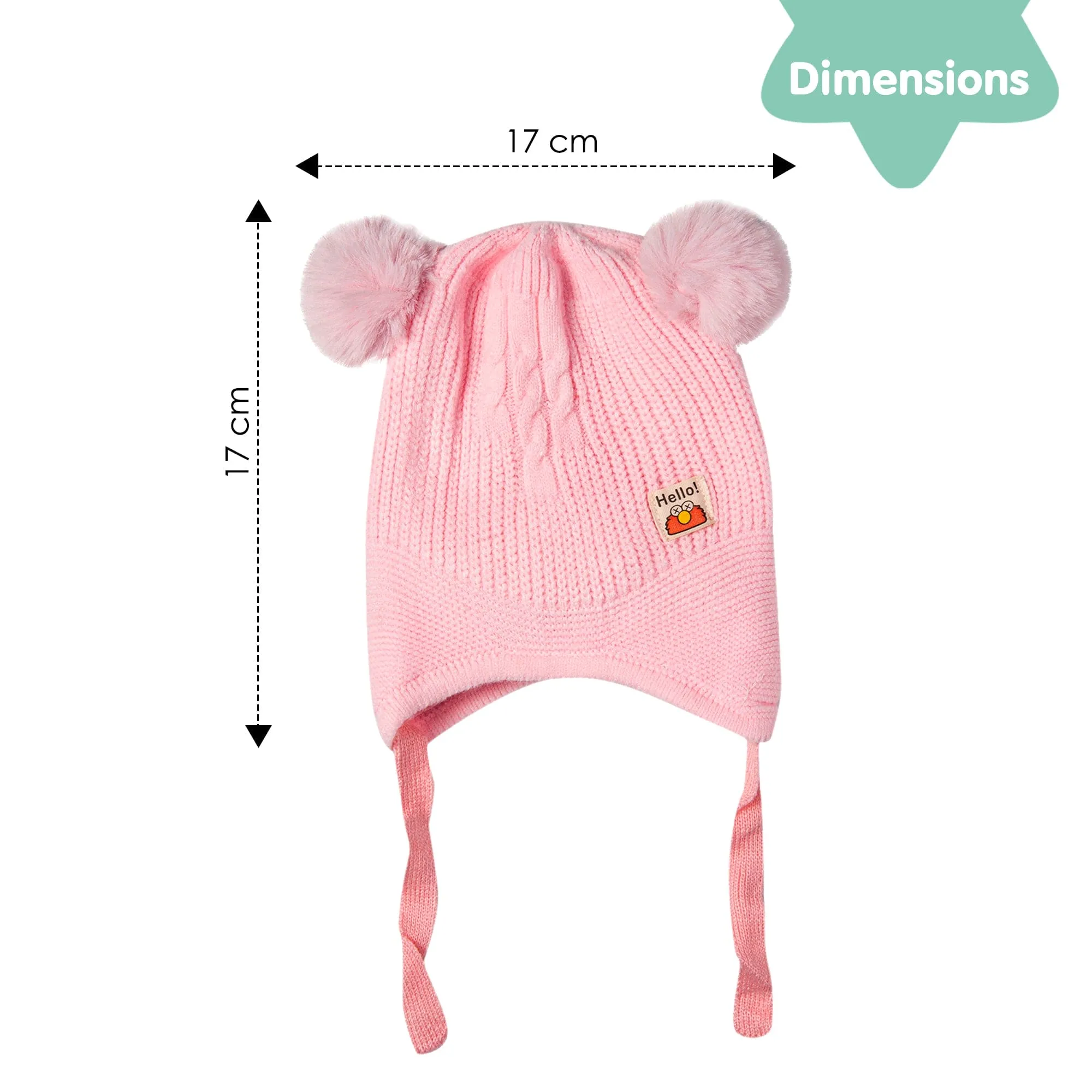 Knit Woollen Cap With Tie Knot For Ear Protection Solid Light Pink