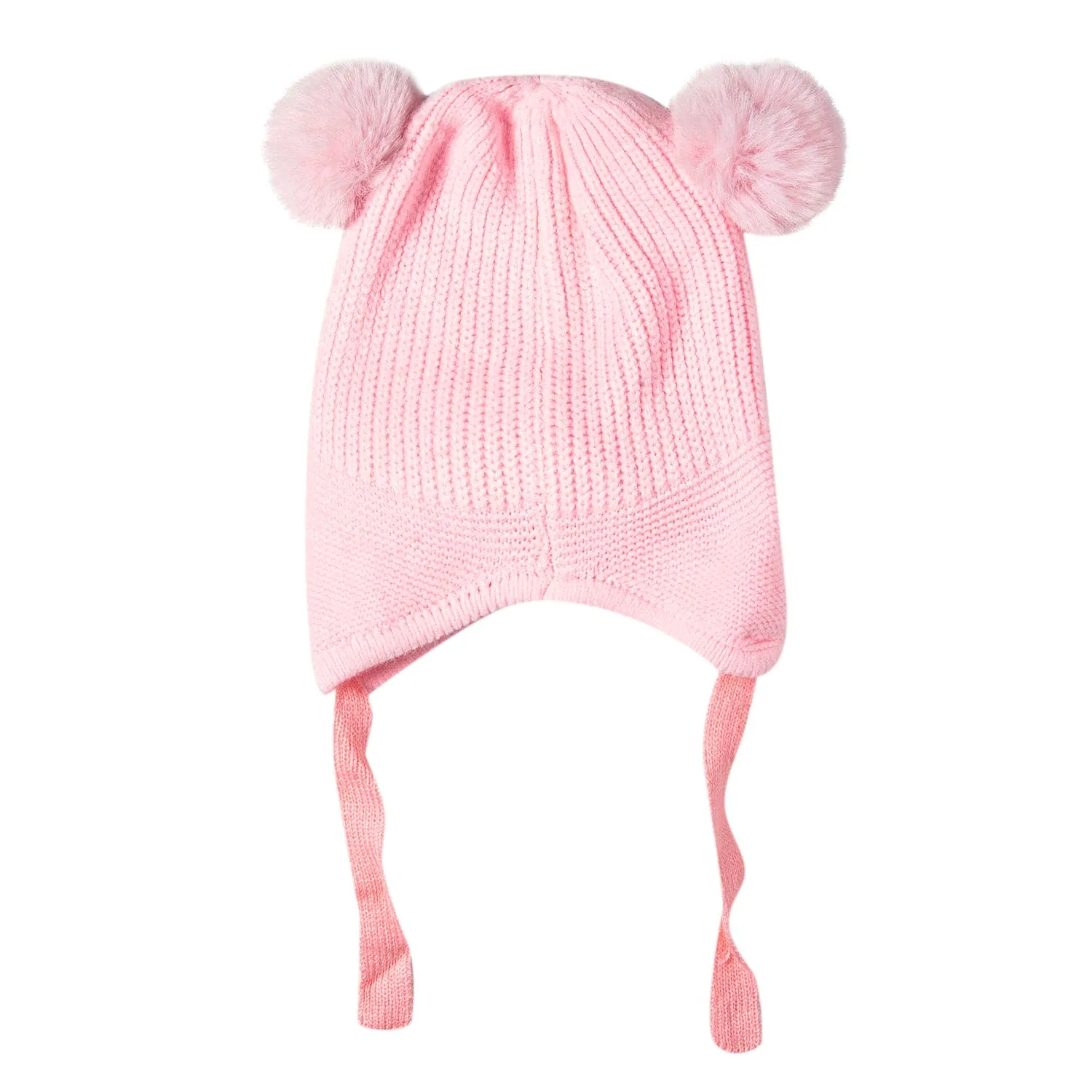 Knit Woollen Cap With Tie Knot For Ear Protection Solid Light Pink