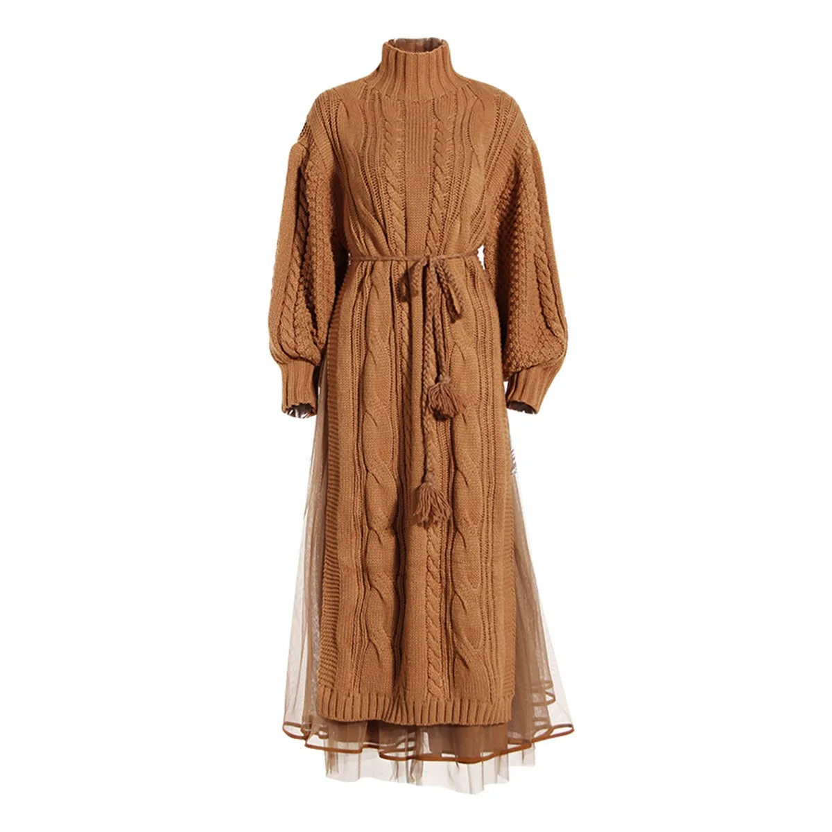 Lantern Sleeve Sweater Dress and Long Skirt Set