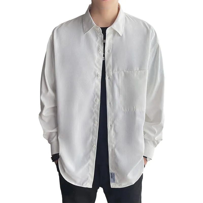 Lining British Style Loose Fit Casual Business Solid Color Long Sleeve Shirt