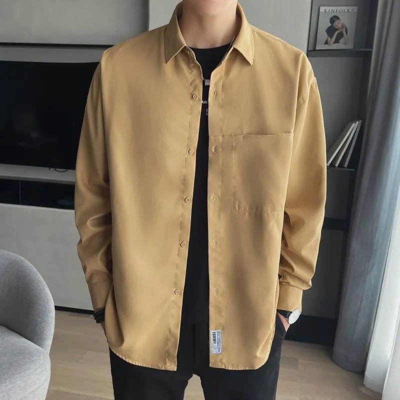 Lining British Style Loose Fit Casual Business Solid Color Long Sleeve Shirt