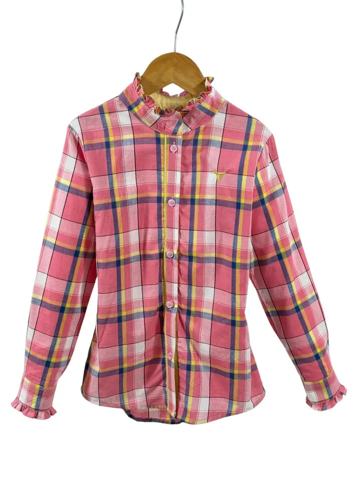 Little Windmill Zara Jnr Pink Pop Check Ruffle Collar L/S Shirt