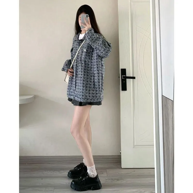 Loose Fit Houndstooth Shirt Jacket