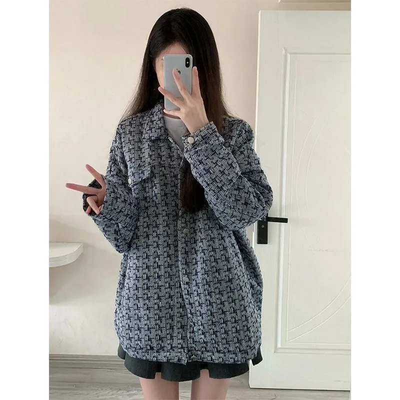 Loose Fit Houndstooth Shirt Jacket