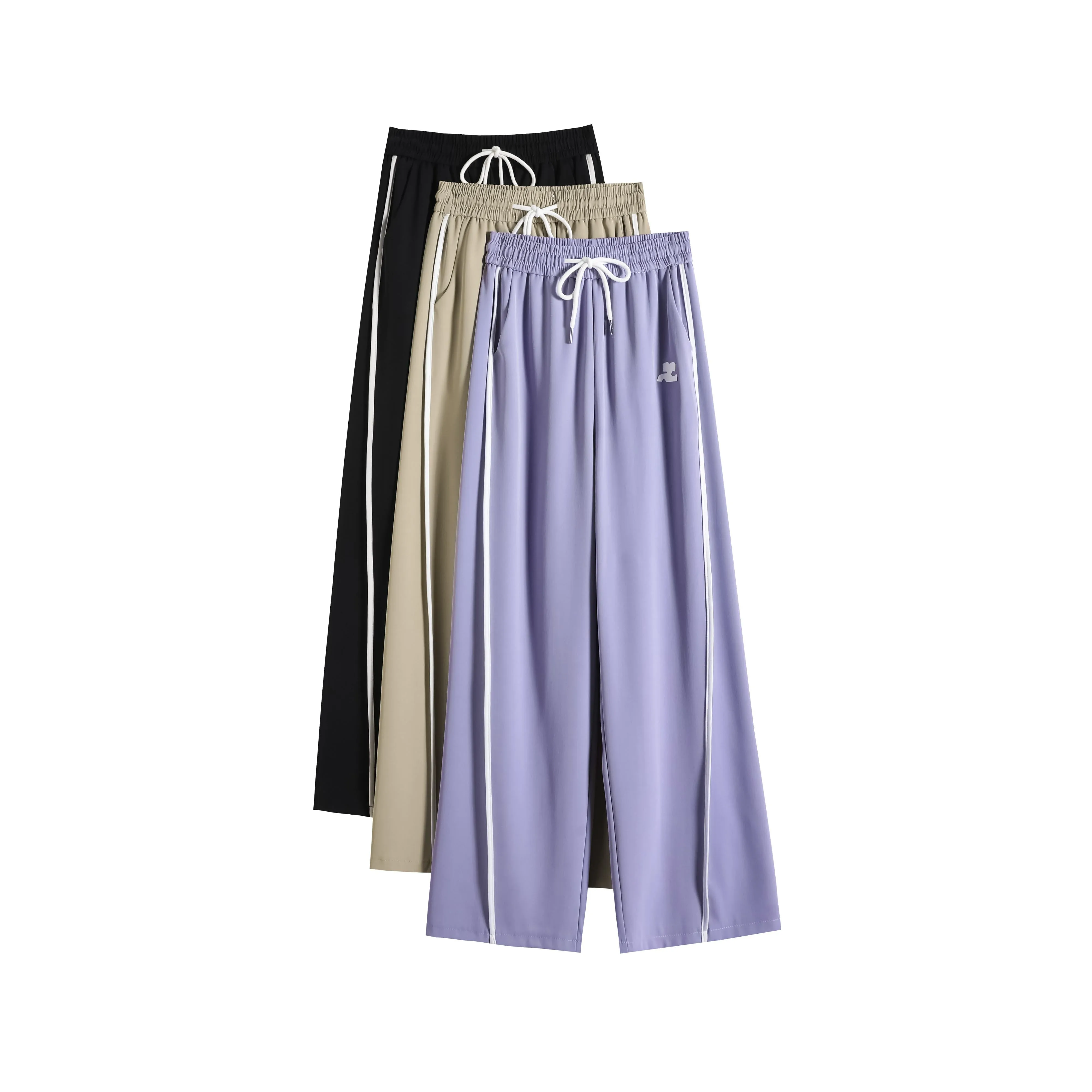 Loose-Fit Silky Elasticity Straight Stripe Straight-Leg Pants