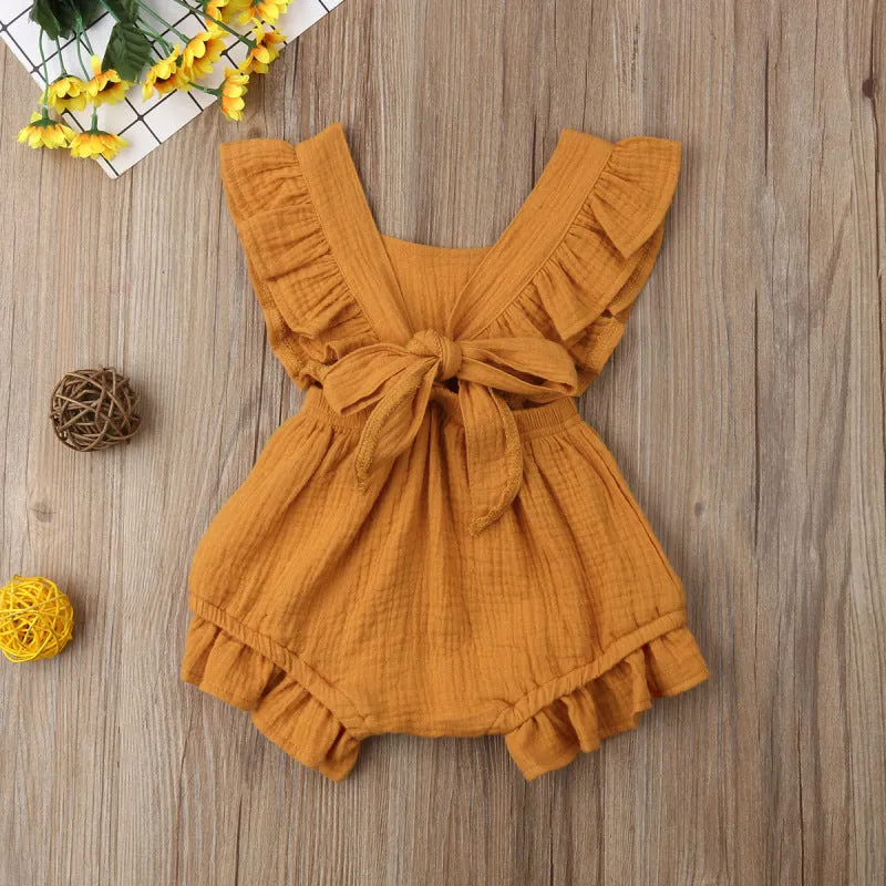 Lotus leaf lace sleeve bow baby dress