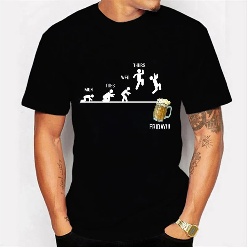 Men Funny Graphic Friday Beer Print T Shirts