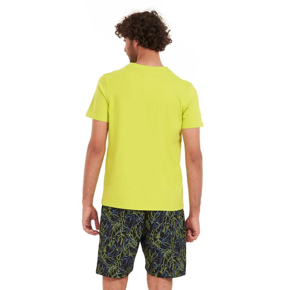 Men summer pajama set Lime green T-shirt   Petroleum x lime green short