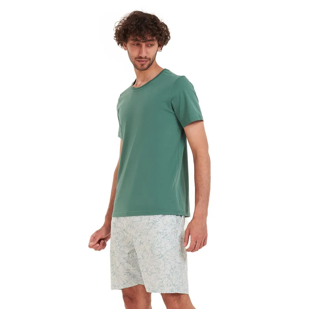 Men summer pajama set Teal T-shirt   Pistache short