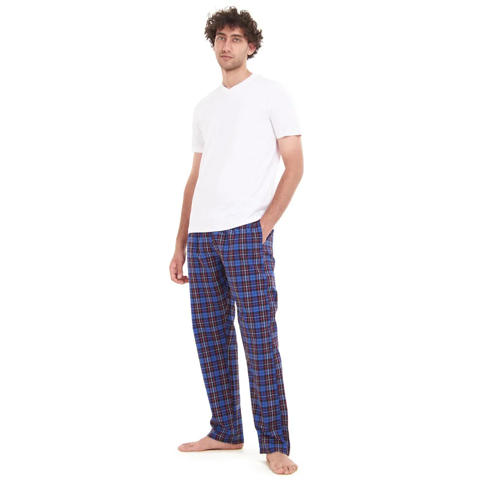 Men summer pajama set White T-shirt   Dark Blue Checkered pants