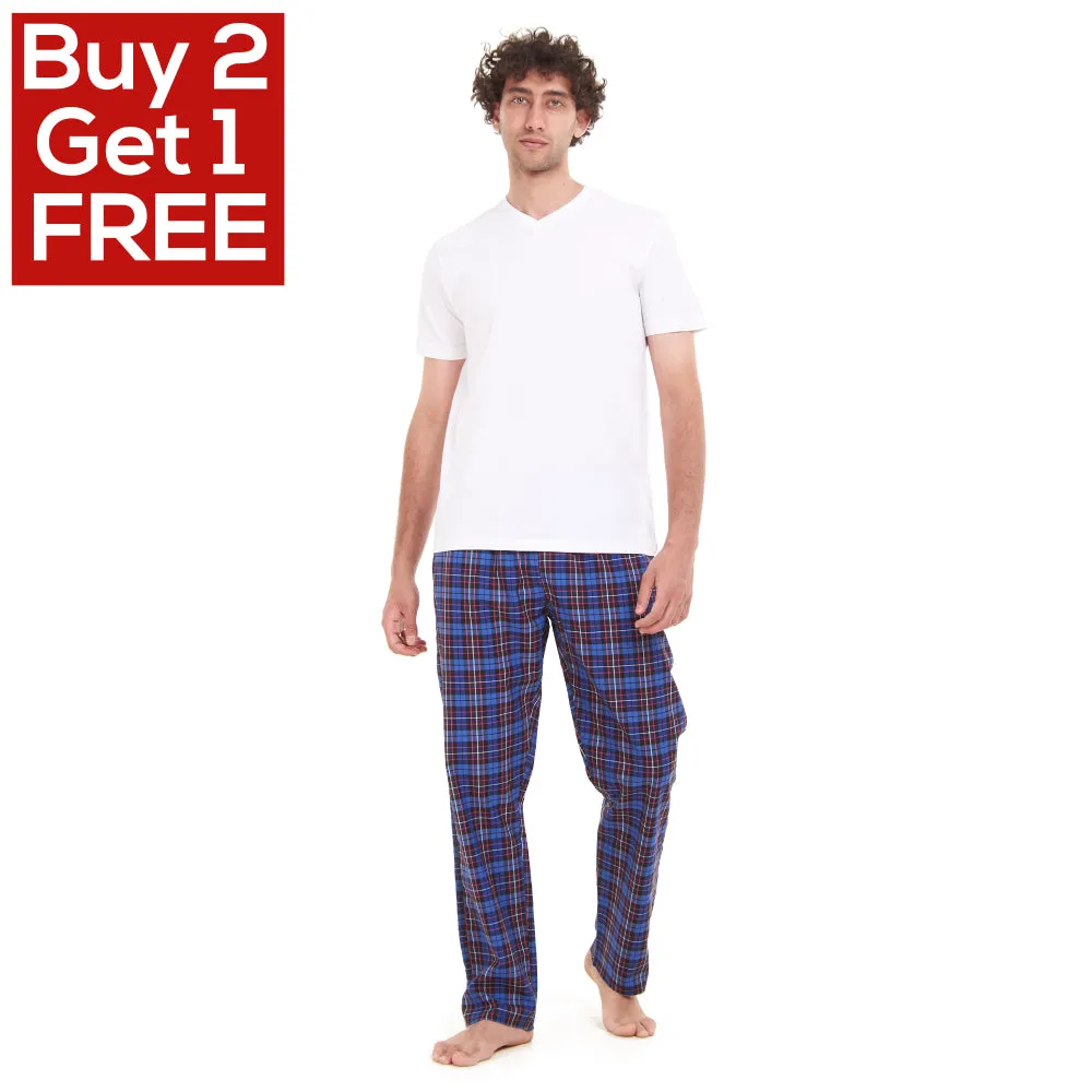 Men summer pajama set White T-shirt   Dark Blue Checkered pants