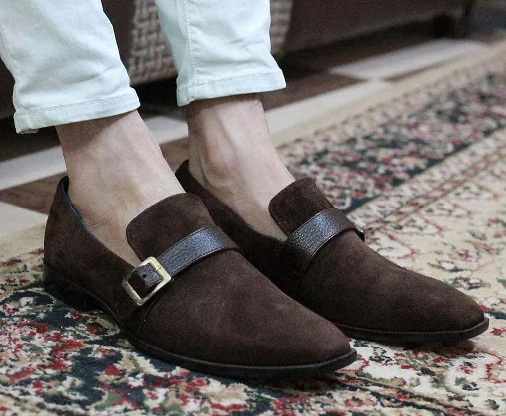 Men's Brown Monk Slip On Suede Men's Loafers