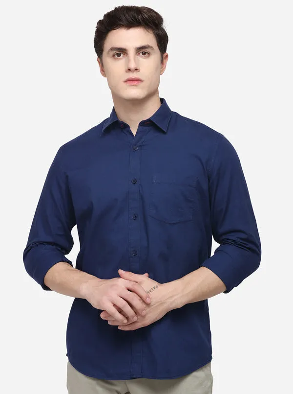 Midnight Blue Smart Fit Solid Casual Shirt | Greenfibre