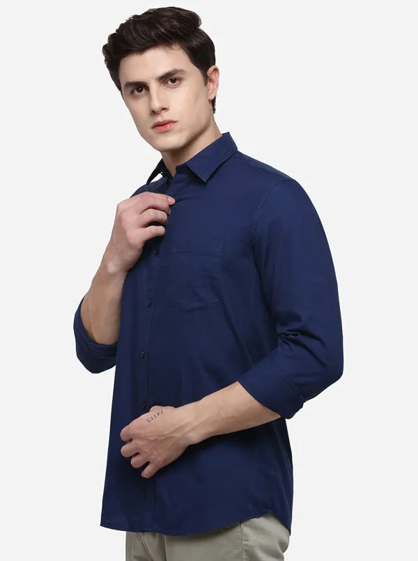 Midnight Blue Smart Fit Solid Casual Shirt | Greenfibre