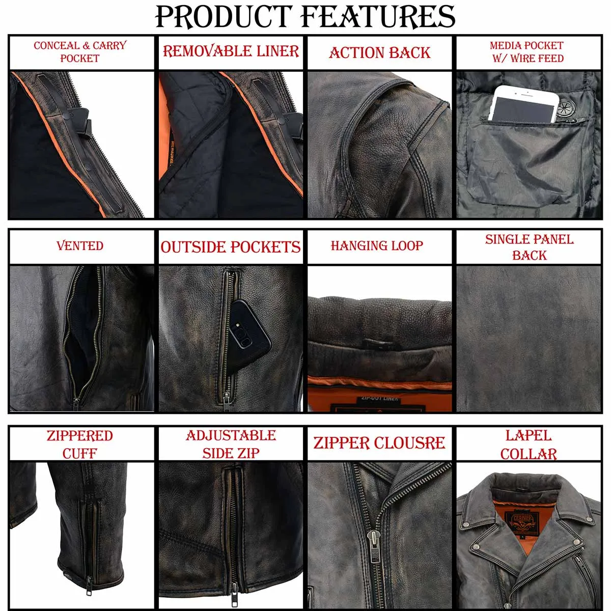 Milwaukee Leather MLM1515 Men's Classic Beltless Black Leather Triple Stitched Motorcycle Biker Rider Jacket