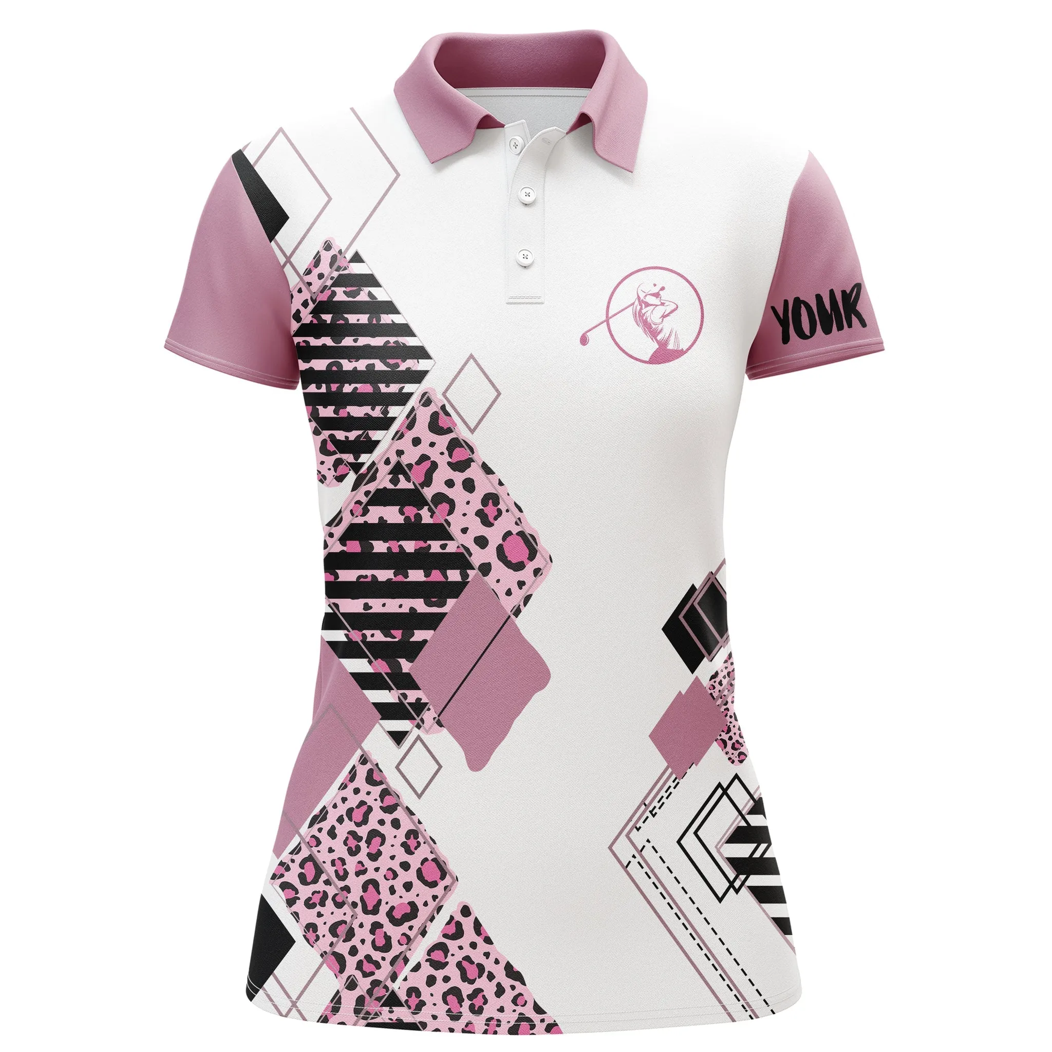 Multicolor Women Golf Polo White Shirt Leopard Pattern Custom Name Golf Gift For Women