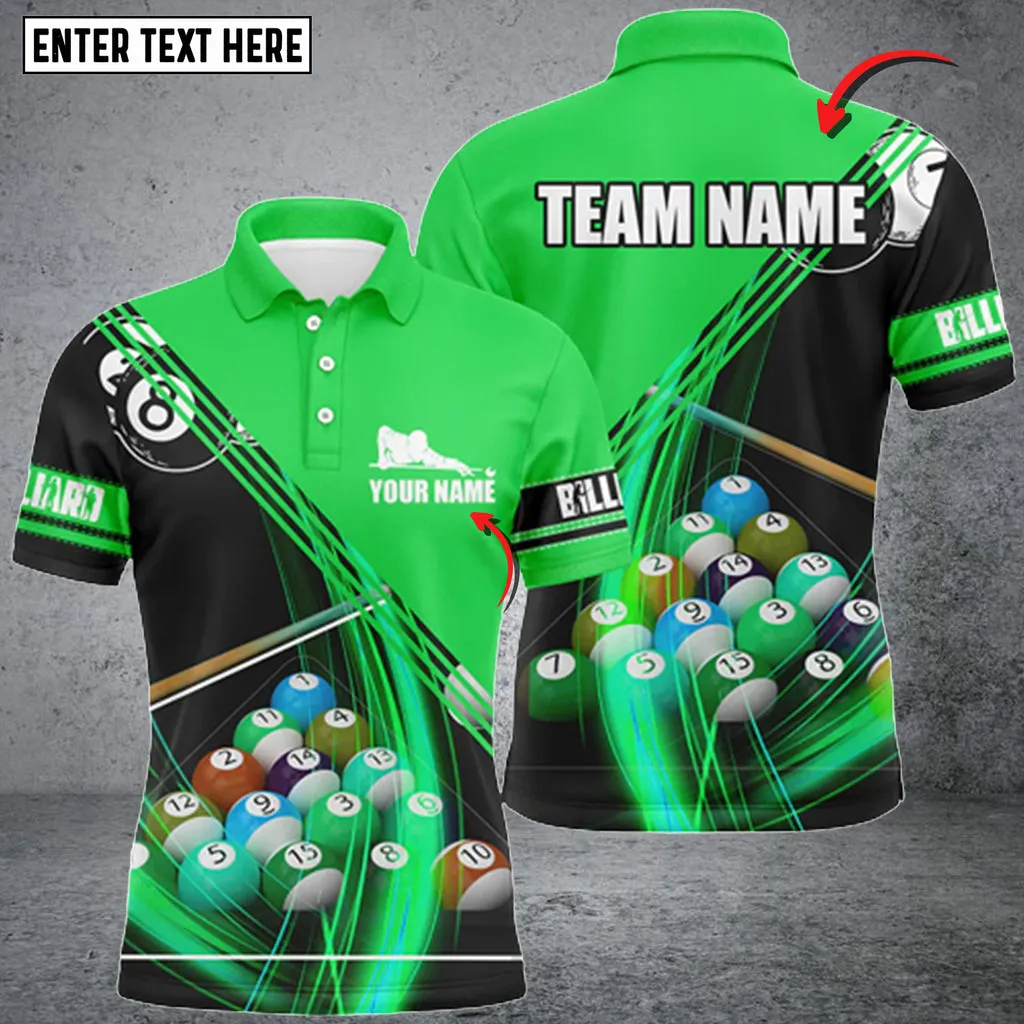 Multilcolor Billiard Balls Vortex Multi Color Personalized Name 3D PoloShirt, Idea Shirt for Billiard Team