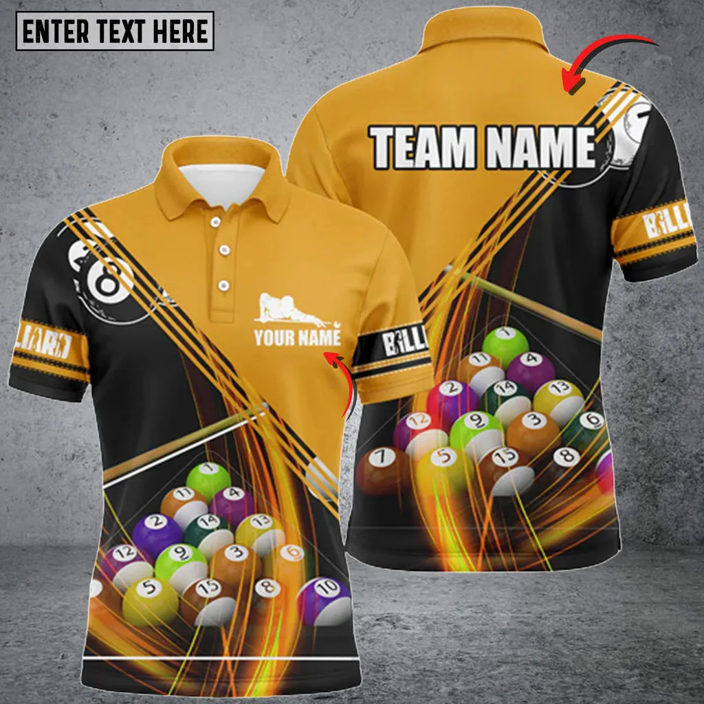 Multilcolor Billiard Balls Vortex Multi Color Personalized Name 3D PoloShirt, Idea Shirt for Billiard Team