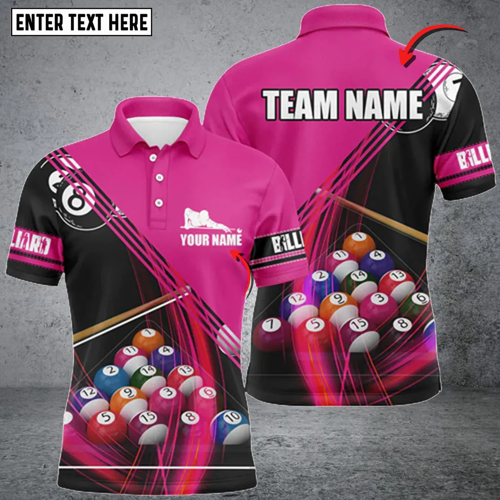 Multilcolor Billiard Balls Vortex Multi Color Personalized Name 3D PoloShirt, Idea Shirt for Billiard Team