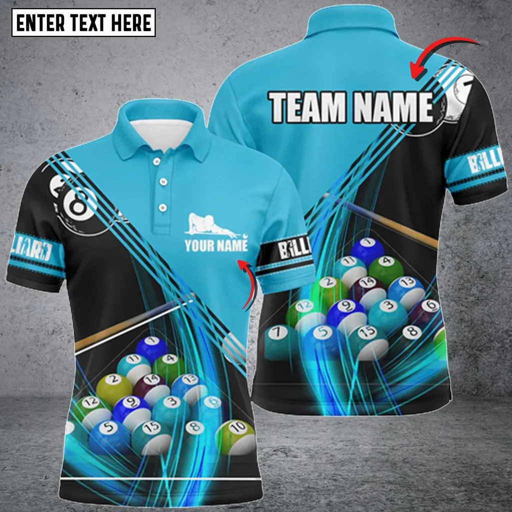 Multilcolor Billiard Balls Vortex Multi Color Personalized Name 3D PoloShirt, Idea Shirt for Billiard Team