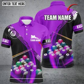 Multilcolor Billiard Balls Vortex Multi Color Personalized Name 3D PoloShirt, Idea Shirt for Billiard Team