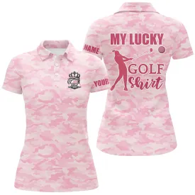 My Lucky Golf Shirt Pink Camo Womens Polo Shirt Custom Cute Camouflage Golf Gifts For Ladies