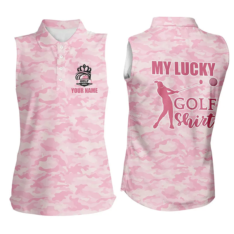 My Lucky Golf Shirt Pink Camo Womens Polo Shirt Custom Cute Camouflage Golf Gifts For Ladies