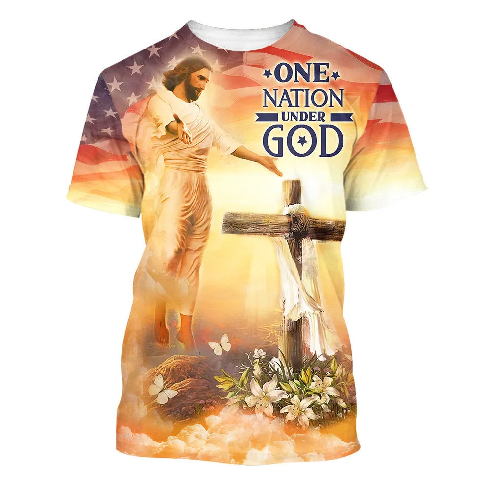 One Nation Under God Jesus Cross 3d All Over Print Shirt - Christian 3d Shirts For Men Women