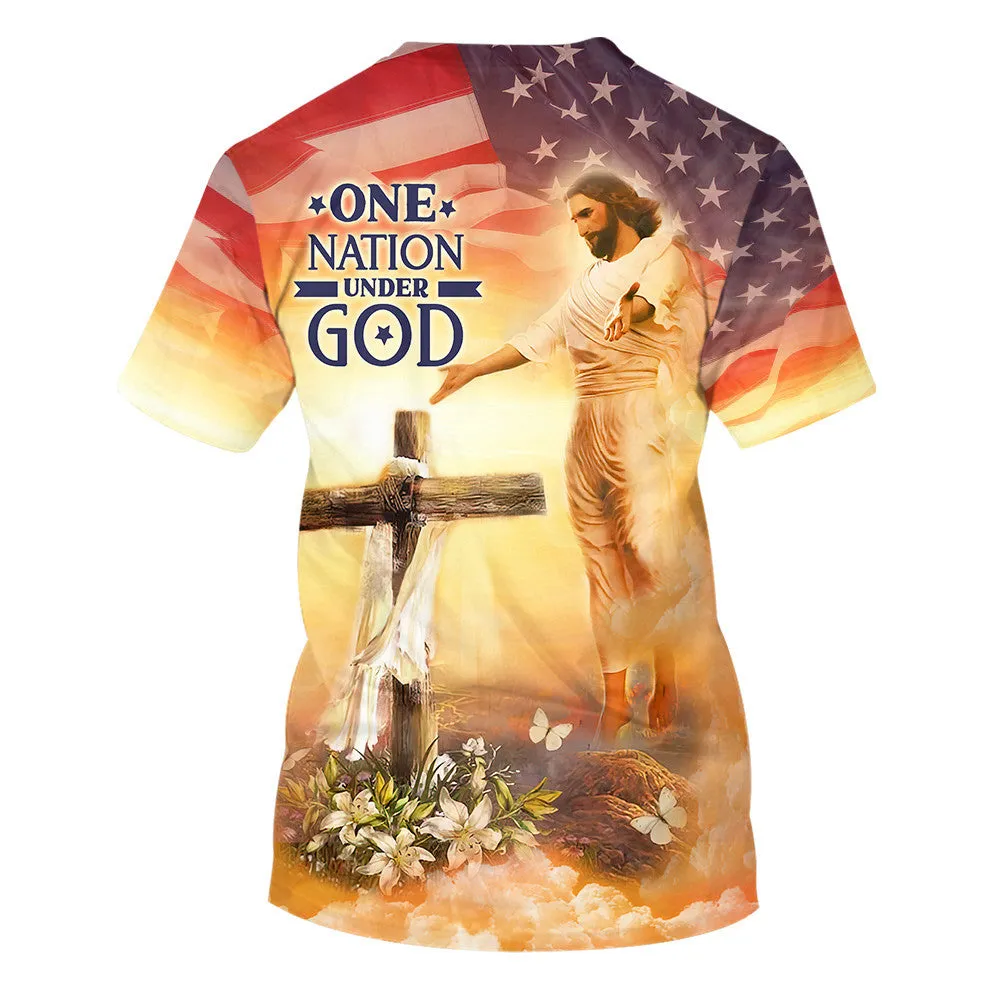 One Nation Under God Jesus Cross 3d All Over Print Shirt - Christian 3d Shirts For Men Women