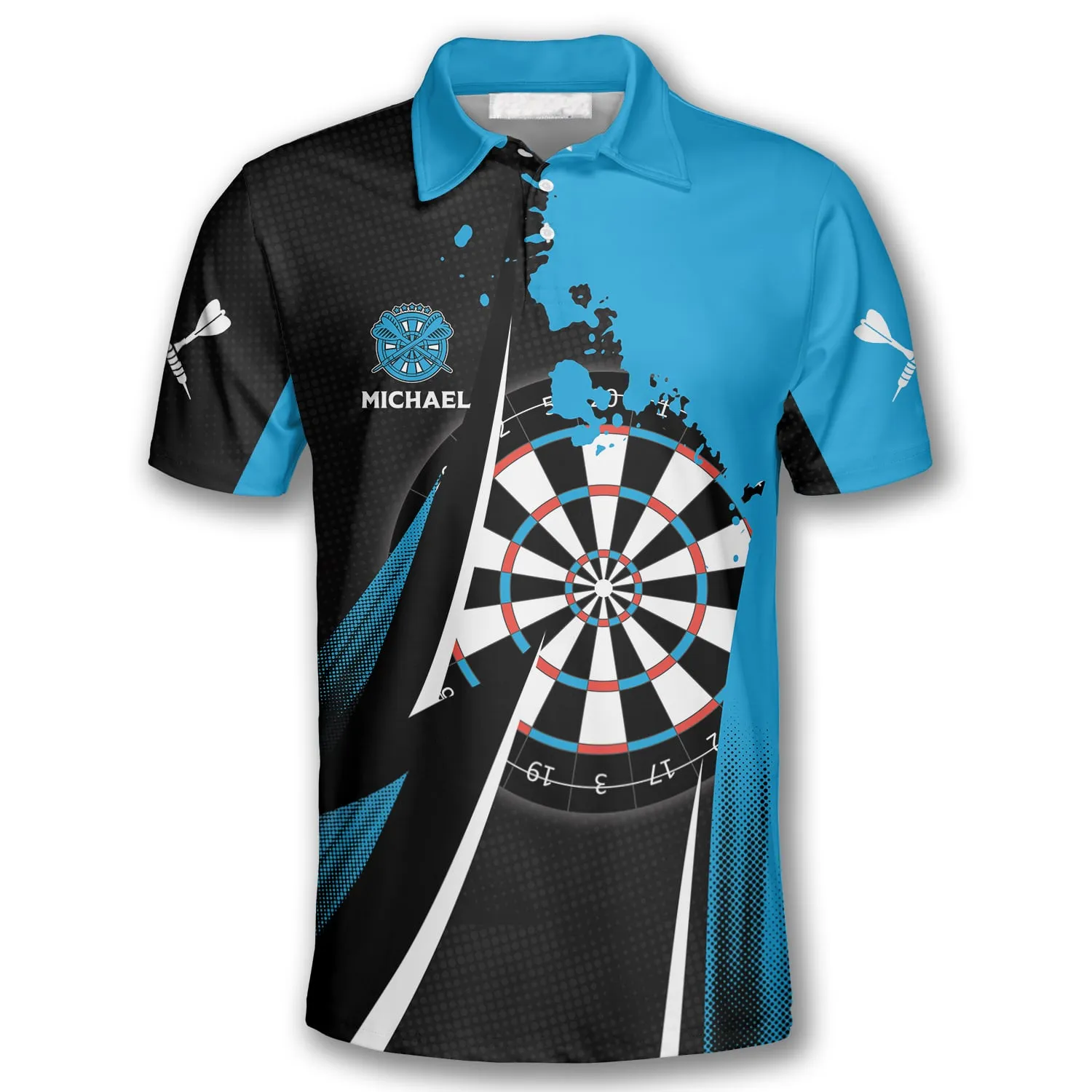 Oopps I Darted Custom Darts Shirts for Men, Black and Blue Dart Polo Shirt