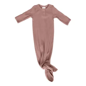 Organic Ribbed Cotton Knotted Baby Gown, Dusty Rose