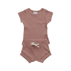 Organic Ribbed Short Set, Dusty Rose