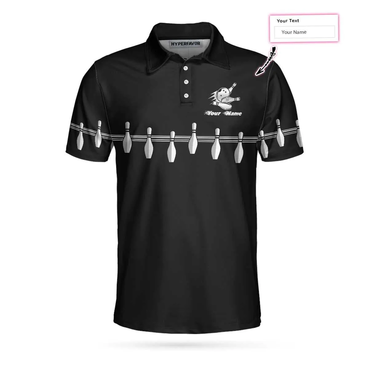 Personalized Name Bowling In Black Custom Polo Shirt, Black Bowling Polo Style Shirt With Name, Bowling Gift Idea Coolspod