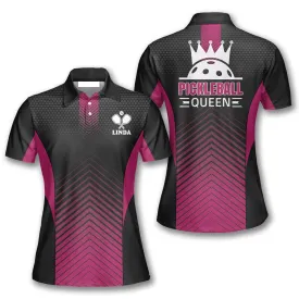 Pickleball Queen Black Pink Custom Pickleball Polo Shirts for Women