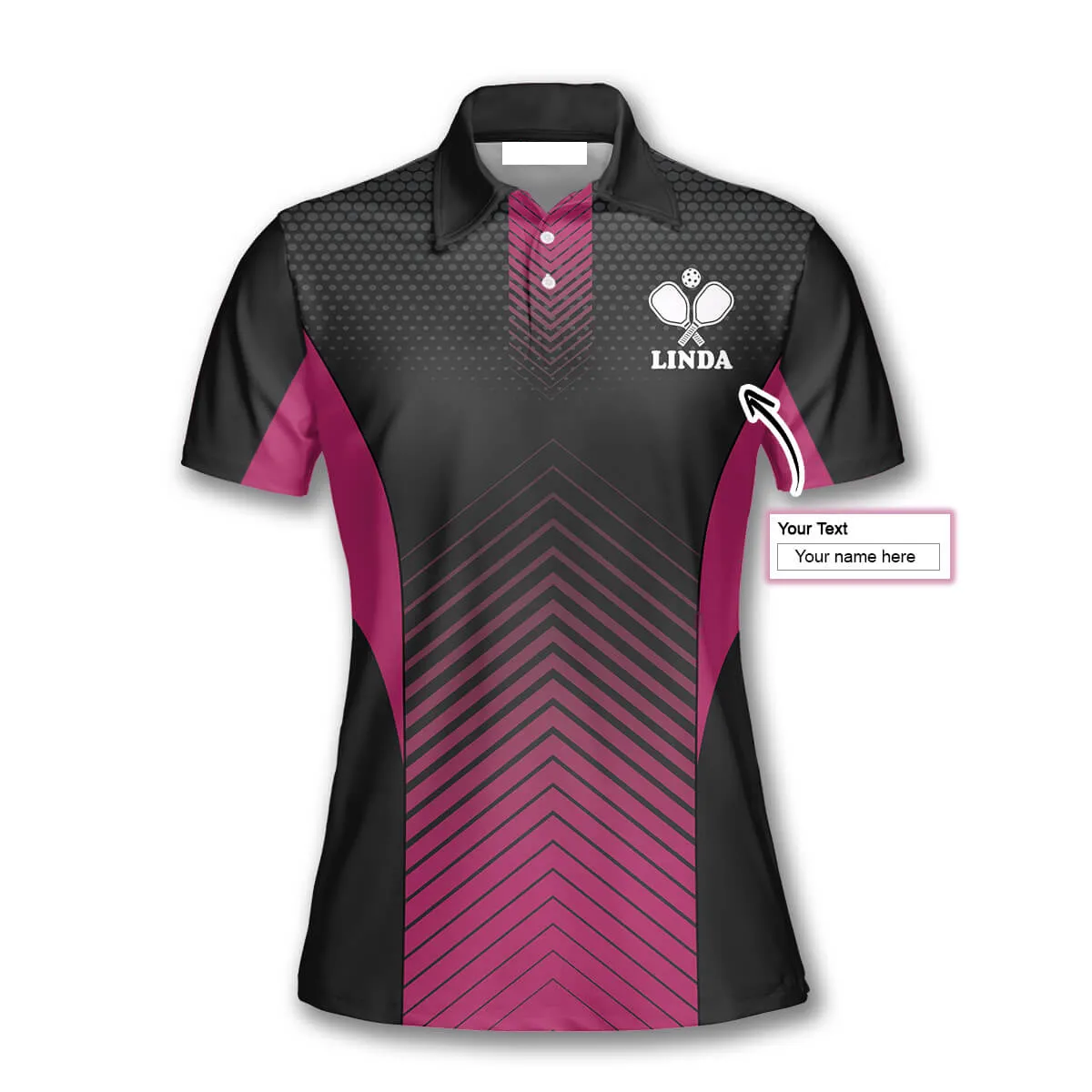 Pickleball Queen Black Pink Custom Pickleball Polo Shirts for Women