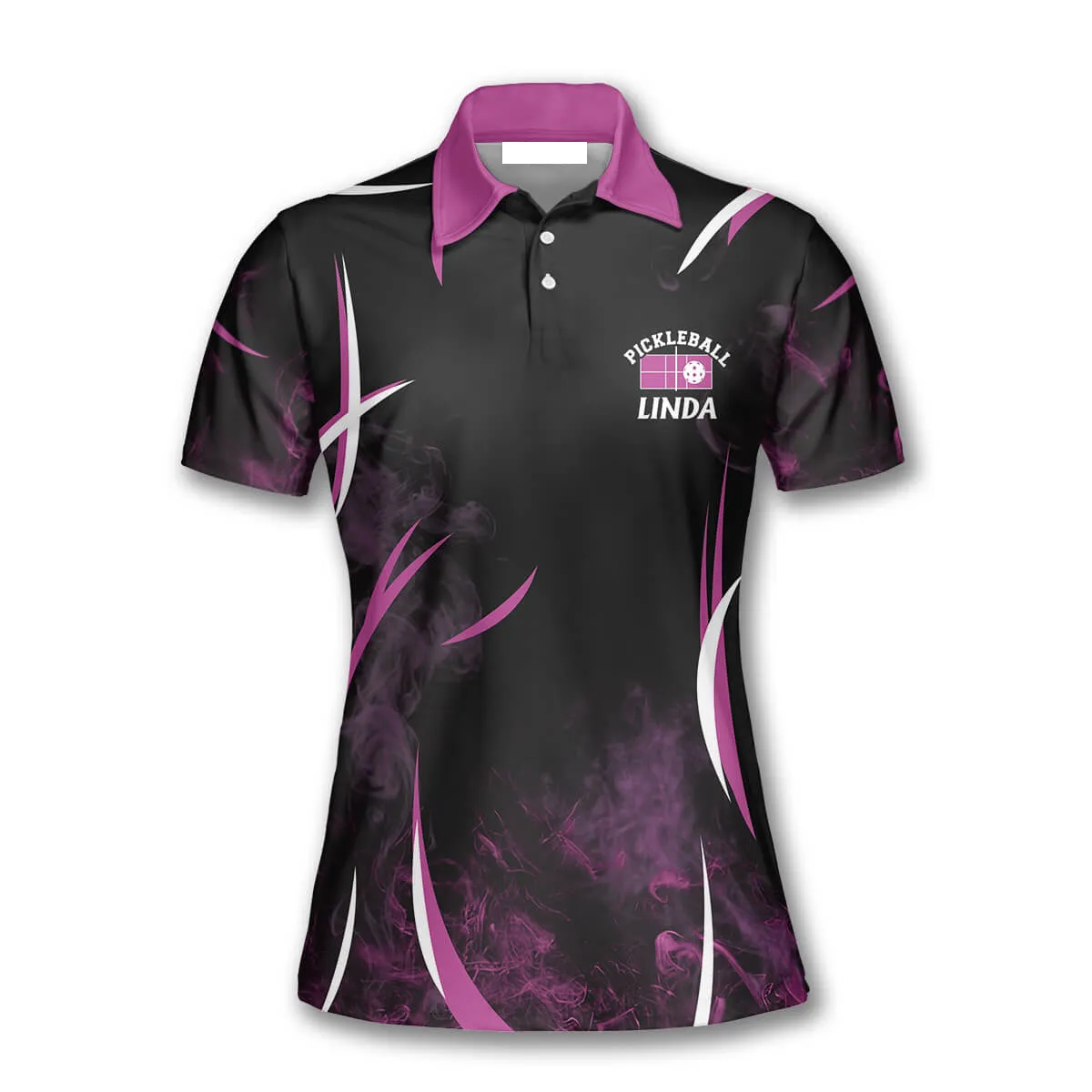 Pink Smoke Pickleball Polo Shirts For Women, Pickleball 3D Polo Shirt