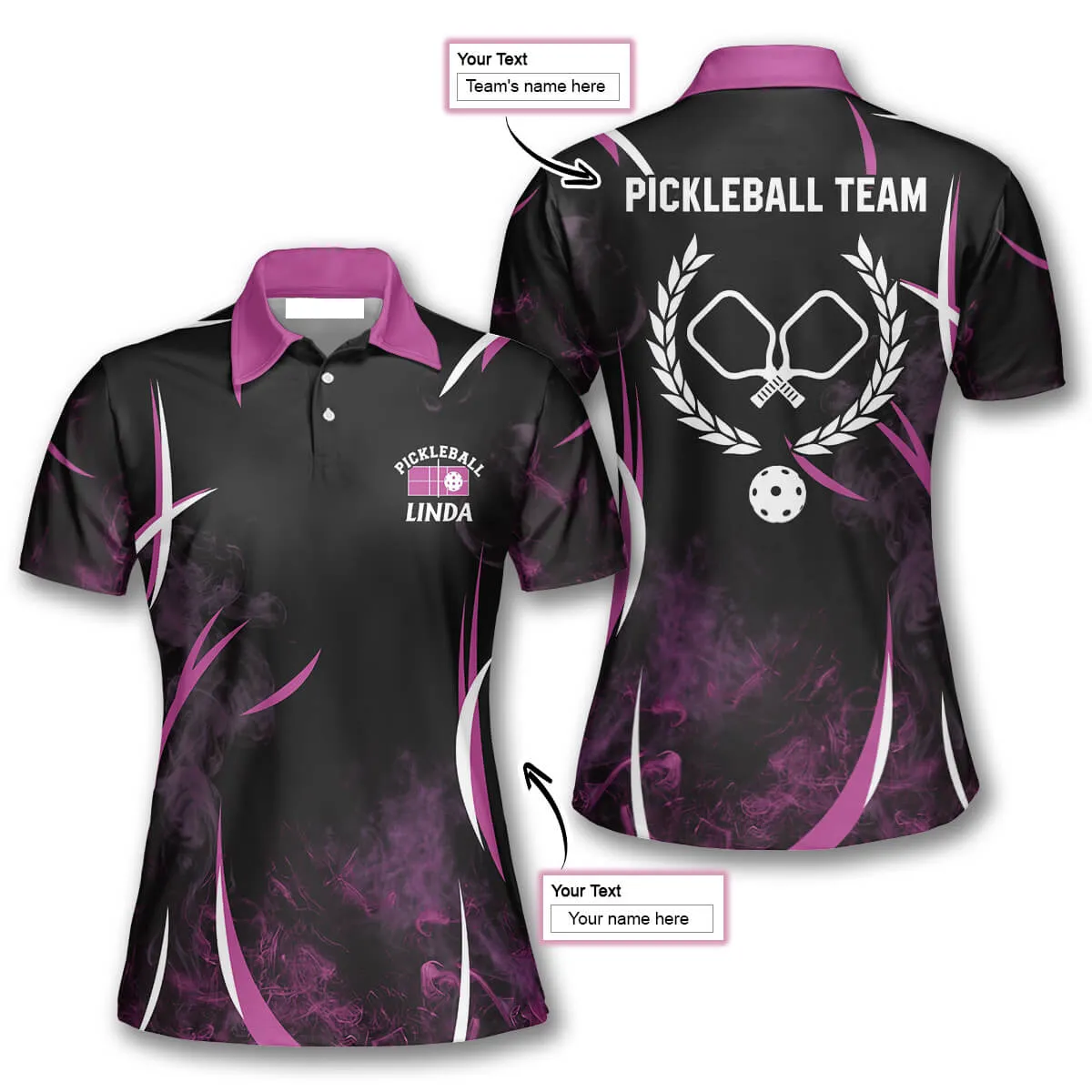 Pink Smoke Pickleball Polo Shirts For Women, Pickleball 3D Polo Shirt