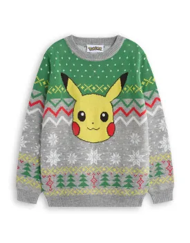 Pokemon Pikachu Boys Grey Christmas Jumper