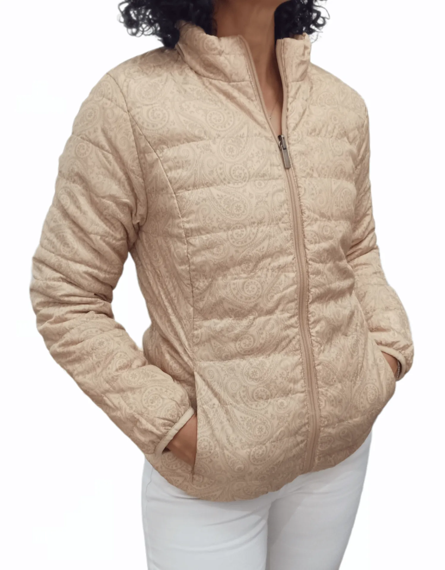 Puffer Women Double-Face Jacket - Beige x Patterned