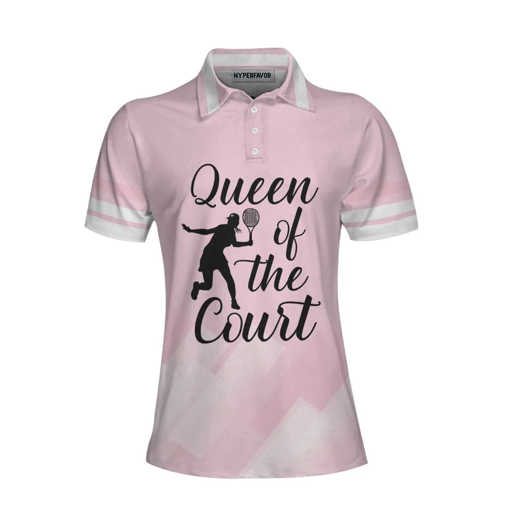 Queen Of The Court Pink Short Sleeve Women Polo Shirt, Cool Tennis Shirt For Ladies Coolspod