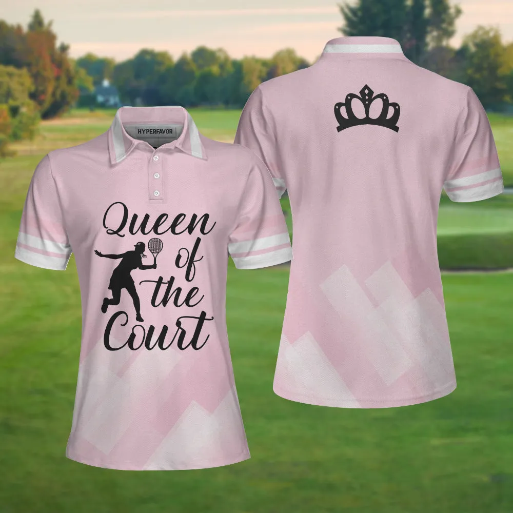 Queen Of The Court Pink Short Sleeve Women Polo Shirt, Cool Tennis Shirt For Ladies Coolspod