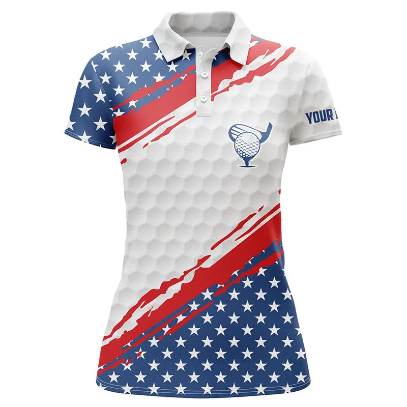 Red, White And Blue Golf Shirts Custom Name Womens Golf Polo Shirts,Patriotic Golf Tops For Women