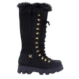 SEICENTO GOAT FUR LACE UP CHUNKY BOOTS