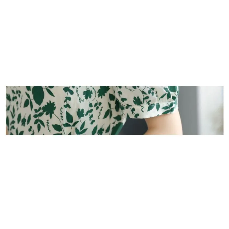 Slimming Floral Print French Style Square Collar Slim-Fit Green Dress