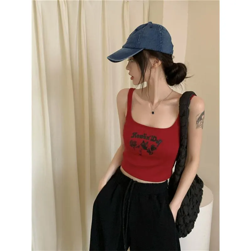 Sports Cropped Sleeveless Retro Tank Top