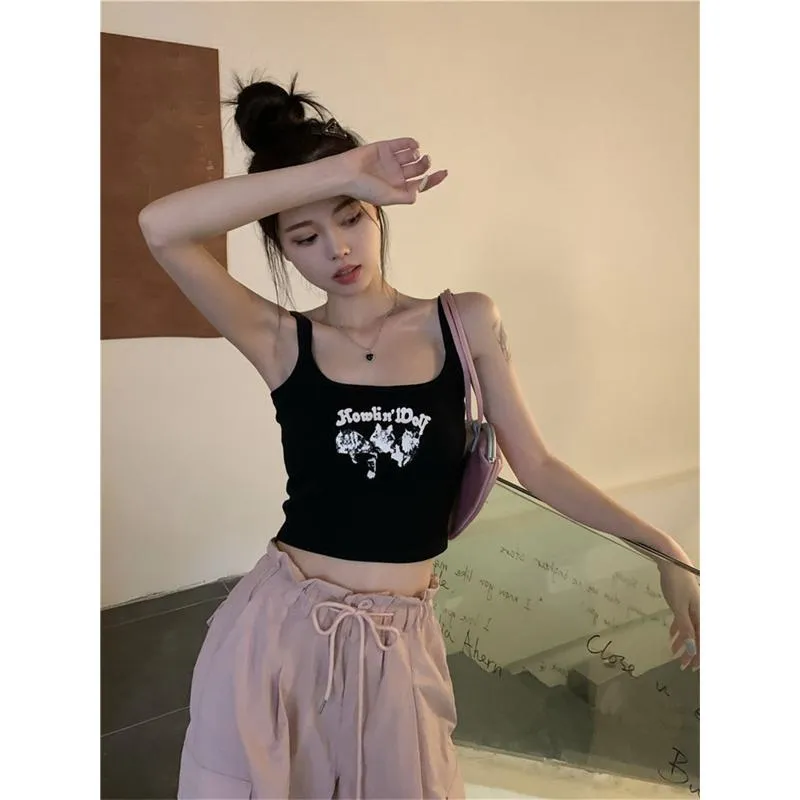 Sports Cropped Sleeveless Retro Tank Top